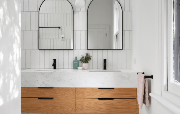 Smarter bathrooms and kitchens - modern bathroom designed by bathroom renovations specialist in Melbourne, with a beautifully designed sink in Hawthorn Home — Ensuite Bathroom.